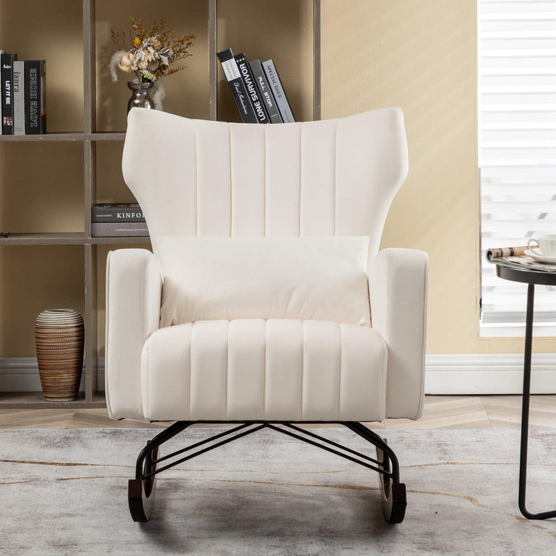 Velvet Nursery Rocking Chair, Accent Rocking Chair with with Solid Metal Legs, Upholstered Comfy Glider Rocker for Reading, Bedroom and Living Room - Urban Living Furniture (Los Angeles, CA)