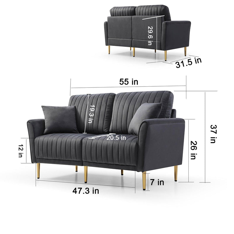 Charcoal Grey 2 Seat Round Arm with Channel Tufted Loveseat Sofa - Urban Living Furniture (Los Angeles, CA)