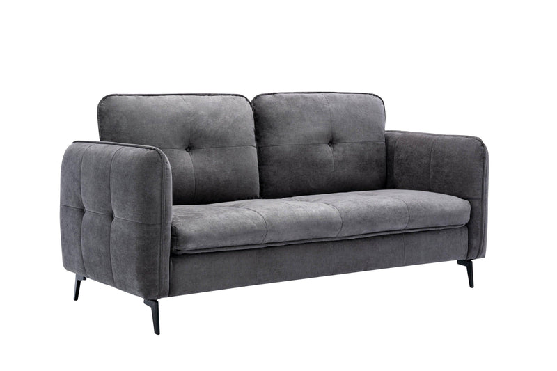 Contemporary Gray Fabric Upholstered 1pc Sofa Button-Tufted and Cushion Seat Black Metal Legs Living Room Furniture