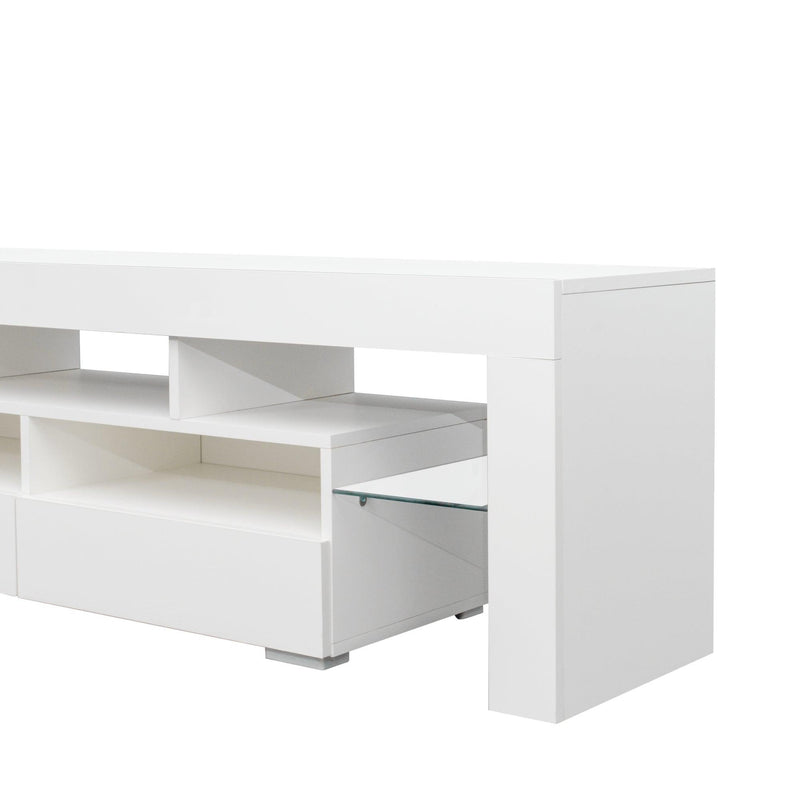 Living Room Furniture TV Stand Cabinet with 2 Drawers & 2 open shelves,20-color RGB LED lights with remote,White