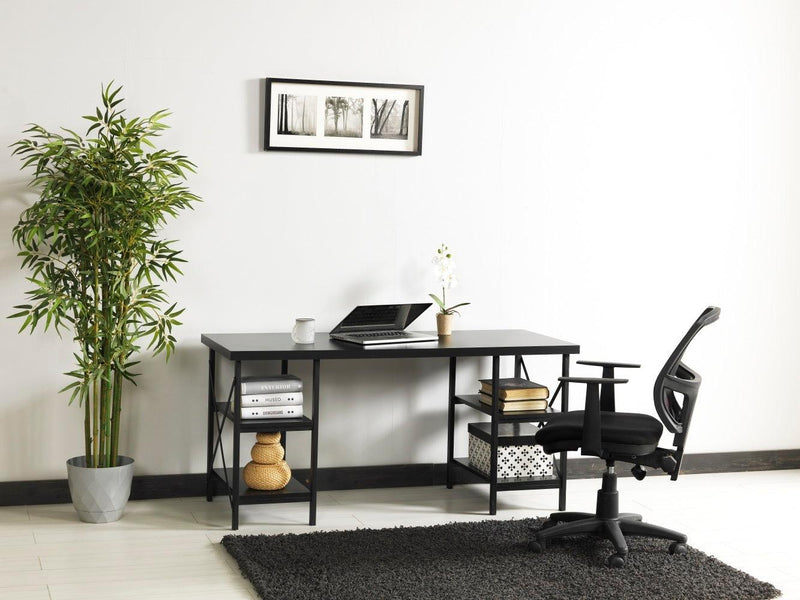 Furnish Home Store Buket Metal Frame 60" Extra Wide Wood Top 4 Shelves Writing and Computer Desk for Home Office, Black - Urban Living Furniture (Los Angeles, CA)