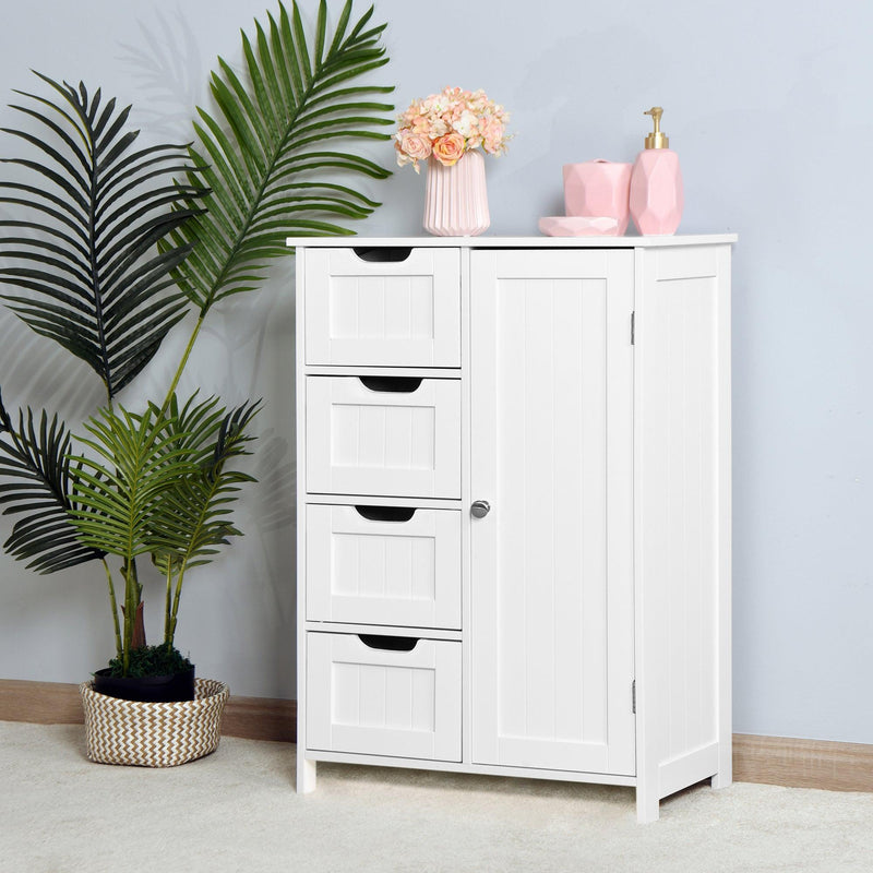 White BathroomStorage Cabinet, Floor Cabinet with Adjustable Shelf and Drawers - Urban Living Furniture (Los Angeles, CA)