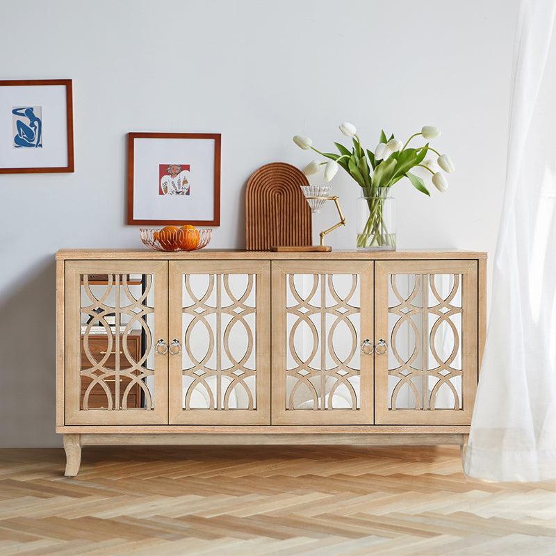 Storage Cabinet Sideboard Wooden Cabinet with 4 Doors for Hallway, Entryway, Living Room, Bedroom, Adjustable Shelf Nature Wood Classic Colour