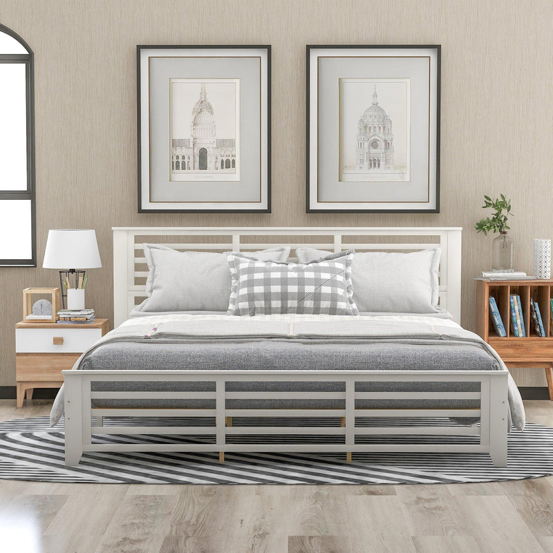 Platform bed with horizontal strip hollow shape, King size, white - Urban Living Furniture (Los Angeles, CA)