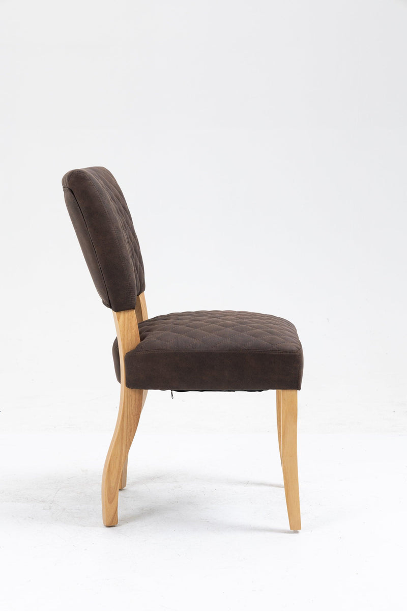 Upholstered Diamond Stitching Leathaire Dining Chair with Solid Wood Legs BROWN