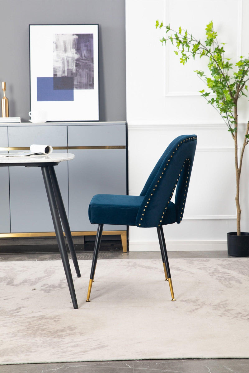 Akoya CollectionModern | Contemporary Velvet Upholstered Dining Chair with Nailheads and Gold Tipped Black Metal Legs,Blue,Set of 2 - Urban Living Furniture (Los Angeles, CA)