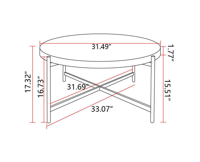 Modern  Thread Design Round Coffee Table ,  MDF  Table Top with Cross Legs Metal Base(Two-piece Set)