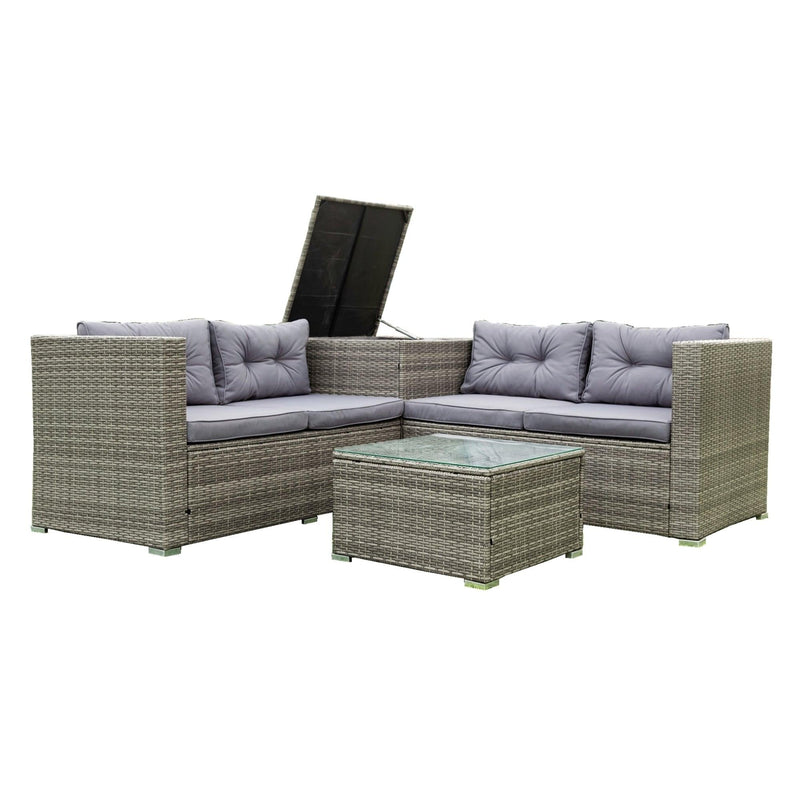 4 Piece Patio Sectional Wicker Rattan Outdoor Furniture Sofa Set withStorage Box Grey - Urban Living Furniture (Los Angeles, CA)