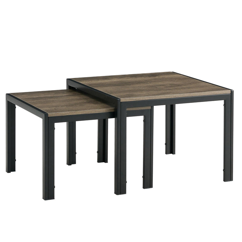 Nesting Coffee Table Set of 2, SquareModern Stacking Table with Wood Finish for Living Room, Oak Grey - Urban Living Furniture (Los Angeles, CA)