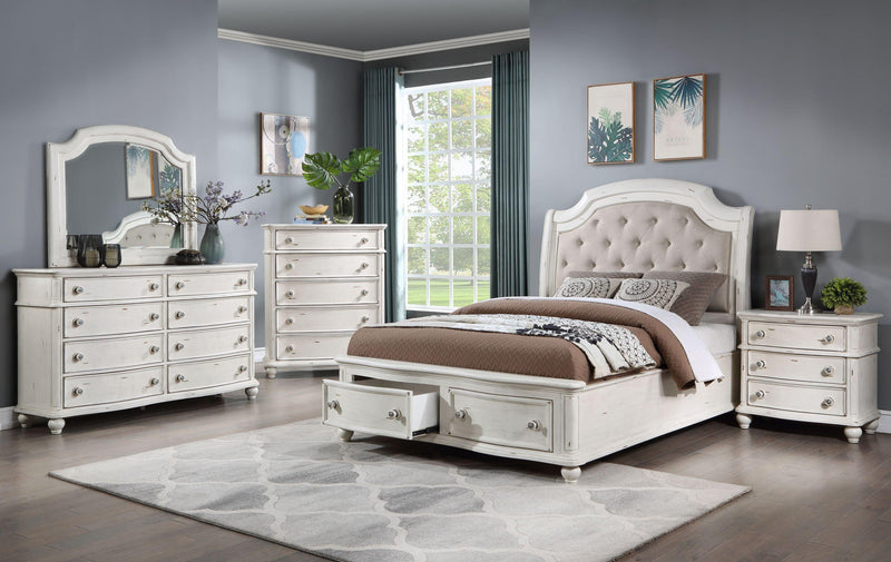 ACME Jaqueline QUEEN BED W/STORAGE Gray Linen & Antique White Finish BD01433Q - Urban Living Furniture (Los Angeles, CA)