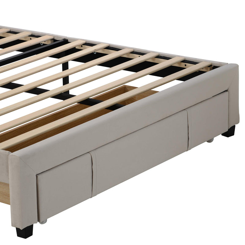 Queen SizeStorage Bed Velvet Upholstered Platform Bed with a Big Drawer - Beige - Urban Living Furniture (Los Angeles, CA)