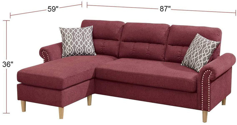 Paparika Red Color Polyfiber Reversible Sectional Sofa Set Chaise Pillows Plush Cushion Couch Nailheads - Urban Living Furniture (Los Angeles, CA)