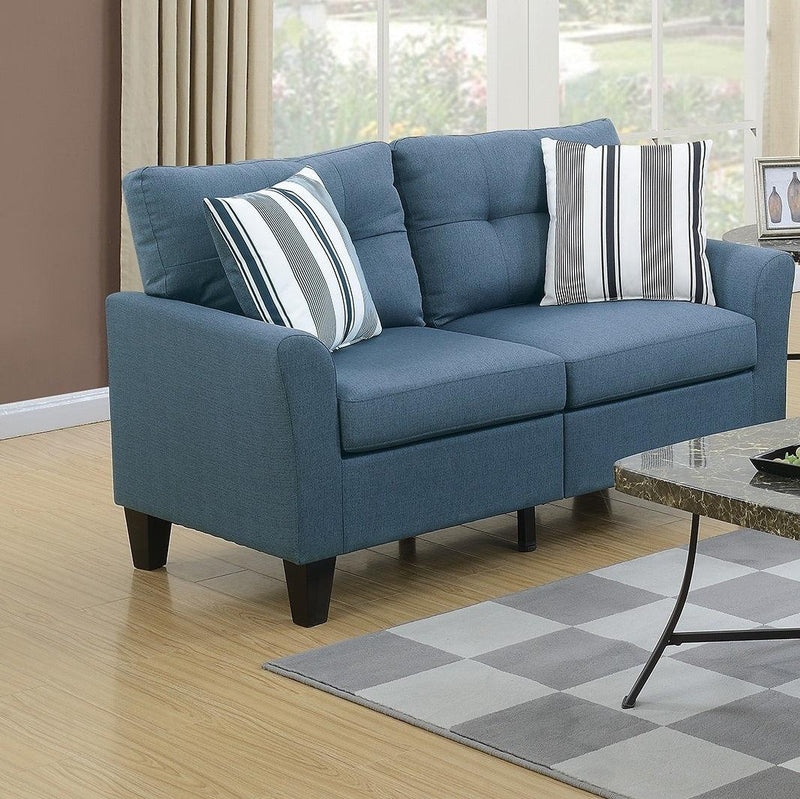 Living Room Furniture 2pc Sofa Set Sofa And Loveseat Blue Glossy Polyfiber Plywood Solid pine