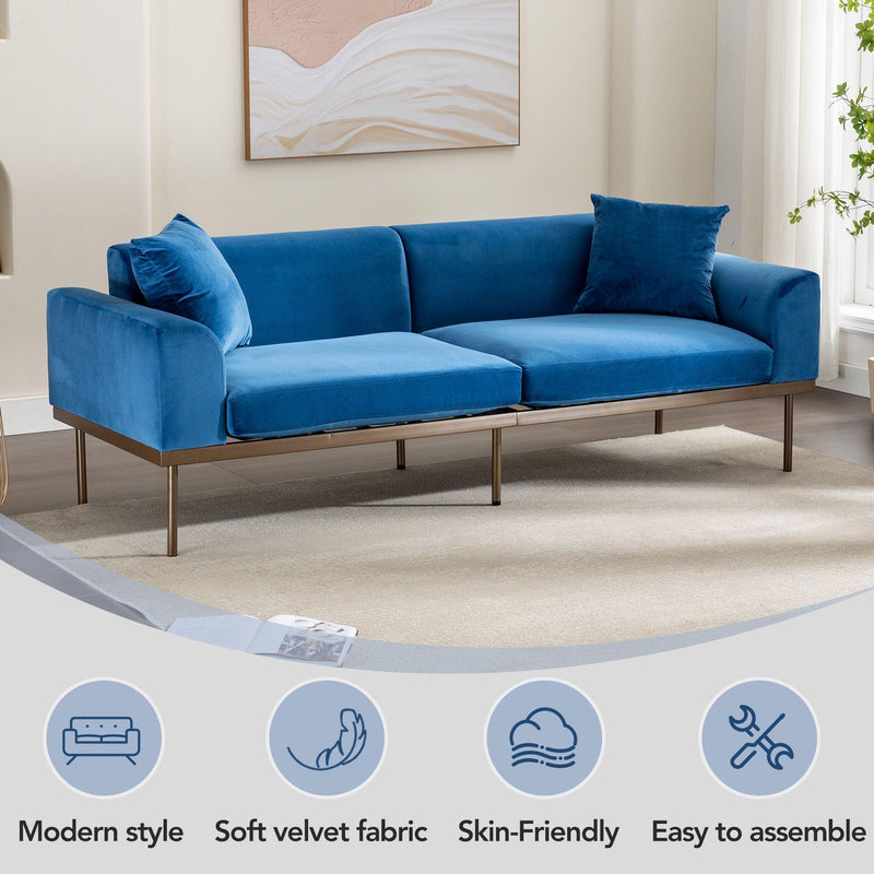 Modern Velvet Sofa with Metal Legs,Loveseat Sofa Couch with Two Pillows for Living Room and Bedroom,Blue - Urban Living Furniture (Los Angeles, CA)