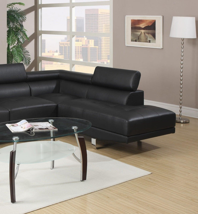 Black Color Sectional Living Room Furniture Faux Leather Adjustable Headrest Right Facing Chaise & Left Facing Sofa - Urban Living Furniture (Los Angeles, CA)