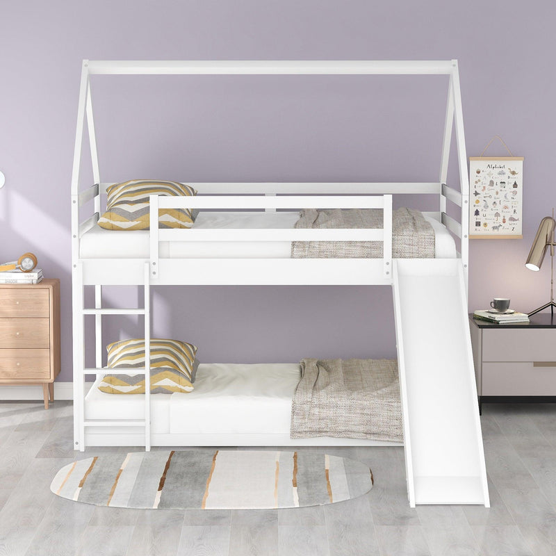 Twin Size Bunk House Bed with Slide and Ladder,White - Urban Living Furniture (Los Angeles, CA)