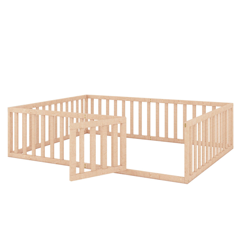 Queen Size Wood Floor Bed Frame with Fence and Door, Natural - Urban Living Furniture (Los Angeles, CA)