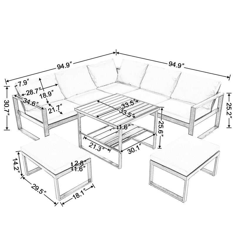 Industrial Style Outdoor Sofa Combination Set With 2 Love Sofa,1 Single Sofa,1 Table,2 Bench - Urban Living Furniture (Los Angeles, CA)