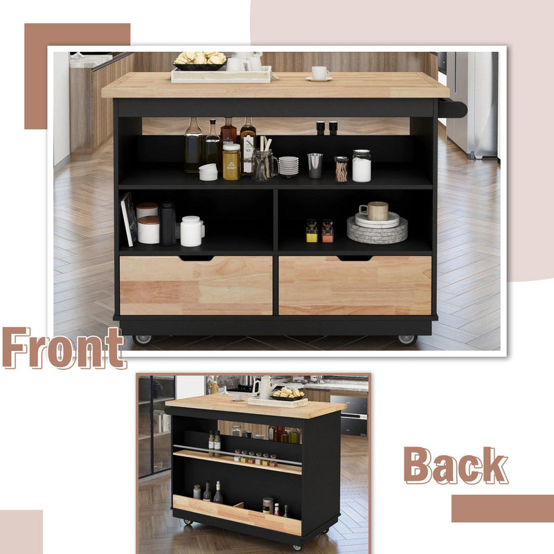 Kitchen Cart Rolling Mobile Kitchen Island Solid Wood Top, Kitchen Cart With 2 Drawers,Tableware Cabinet（Black） - Urban Living Furniture (Los Angeles, CA)