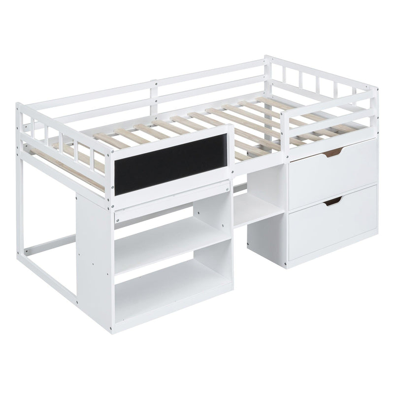 Twin Size Low Loft Bed with Rolling Desk, Shelf and Drawers - White - Urban Living Furniture (Los Angeles, CA)