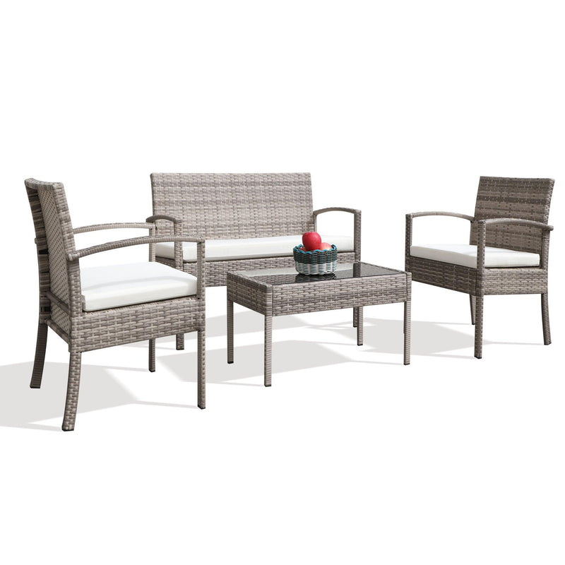 4 pieces outdoor rattan sofa patio furniture set gray wicker terrace talk sofa set - Urban Living Furniture (Los Angeles, CA)