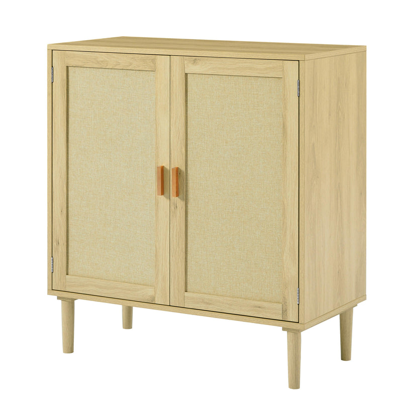 Mid-Century 2-Door Accent Chest, WoodStorage Cabinet with Shelf and Fabric Covered Panels（Natural，31.5''w x 15.8''d x 34.6"h）. - Urban Living Furniture (Los Angeles, CA)