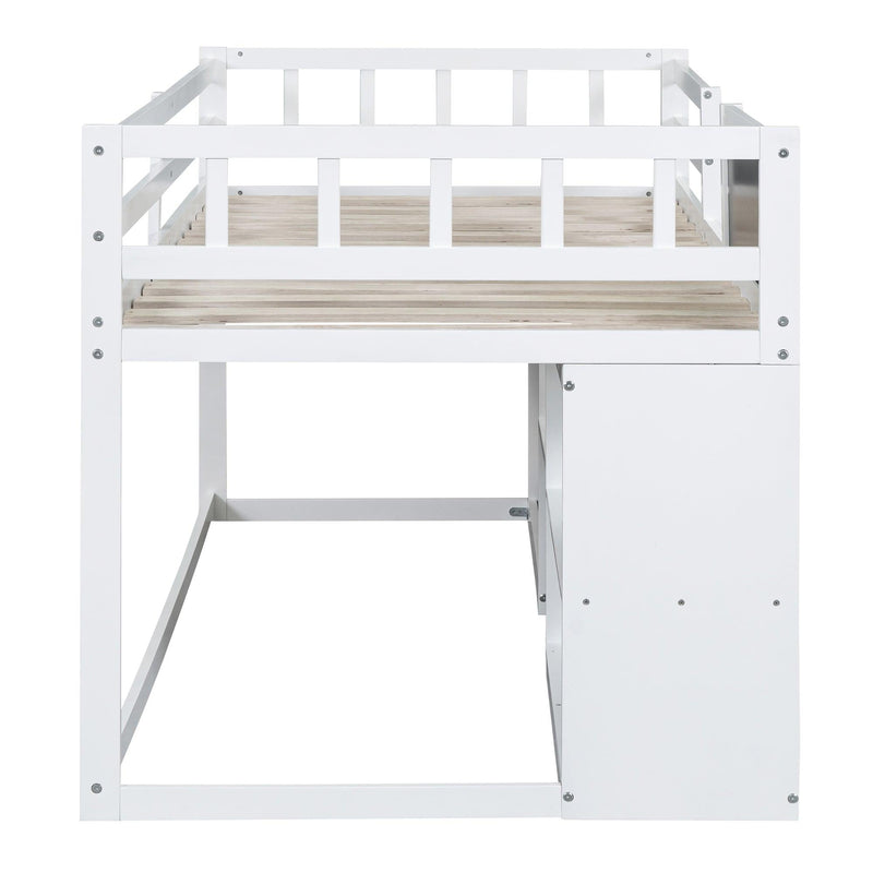 Twin Size Low Loft Bed with Rolling Desk, Shelf and Drawers - White - Urban Living Furniture (Los Angeles, CA)