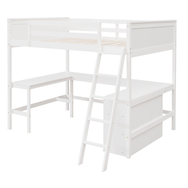 Full size Loft Bed with Shelves and Desk, Wooden Loft Bed with Desk - White - Urban Living Furniture (Los Angeles, CA)