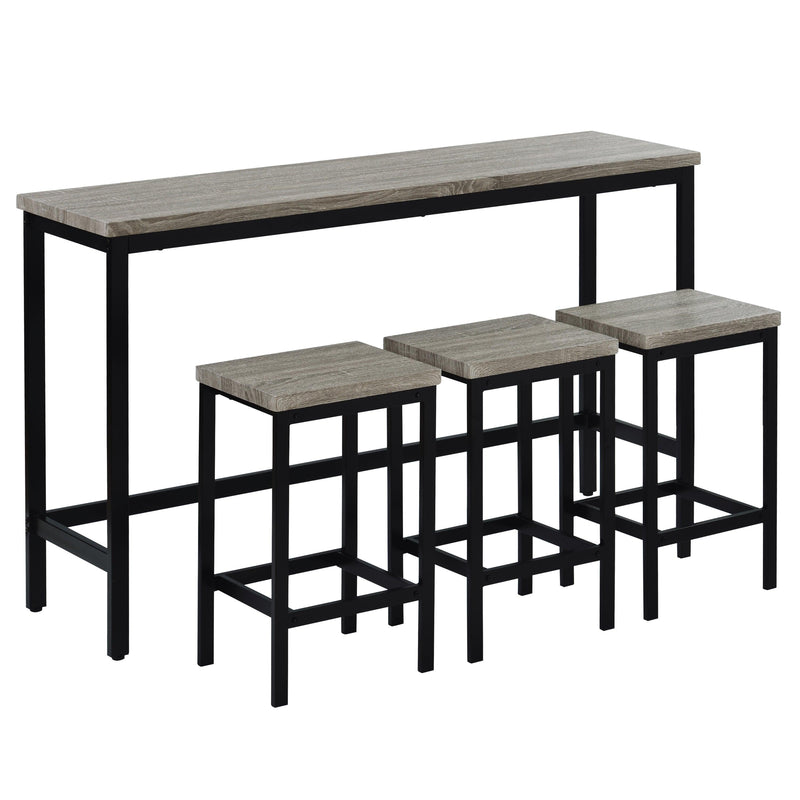 Counter Height Extra Long Dining Table Set with 3 Stools Pub Kitchen Set Side Table with Footrest, Gray