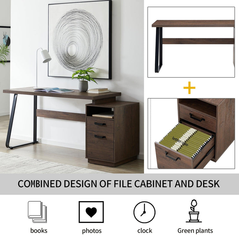 Home Office Computer Desk with Drawers/Hanging Letter-size Files, 65 inch Writing Study Table with Drawers - Urban Living Furniture (Los Angeles, CA)