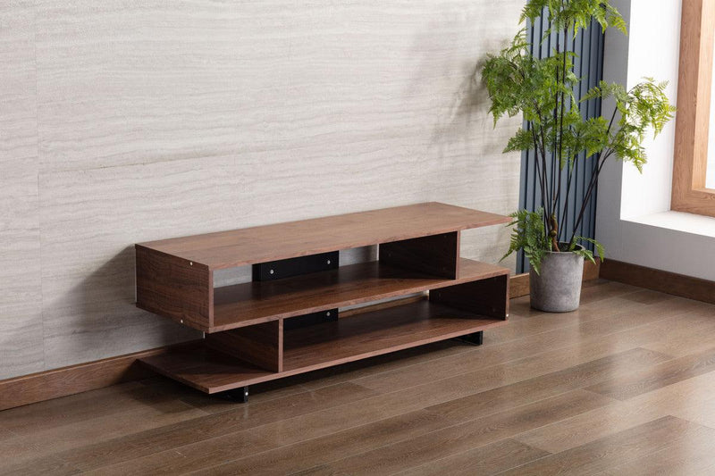 Iris Brown Walnut Finish TV Stand with 2 Levels of Shelves and Black Legs - Urban Living Furniture (Los Angeles, CA)