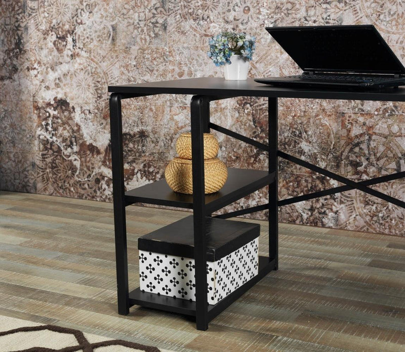 Furnish Home Store Sage Black Metal Frame 47" Wooden Top 2 Shelves Writing and Computer Desk for Home Office, Black - Urban Living Furniture (Los Angeles, CA)