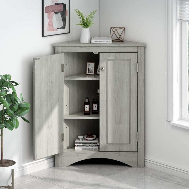 Oak Triangle BathroomStorage Cabinet with Adjustable Shelves, Freestanding Floor Cabinet for Home Kitchen - Urban Living Furniture (Los Angeles, CA)