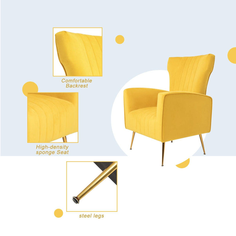 Velvet Accent Chair, Wingback Arm Chair with Gold Legs, Upholstered Single Sofa for Living Room Bedroom - Urban Living Furniture (Los Angeles, CA)