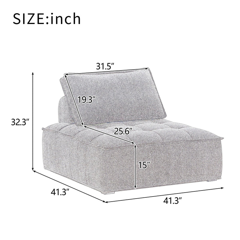 Upholstered Seating Armless Accent Chair 41.3*41.3*32.8 Inch Oversized Leisure Sofa Lounge Chair Lazy Sofa Barrel Chair for Living Room Corner Bedroom Office, Linen, Gray - Urban Living Furniture (Los Angeles, CA)