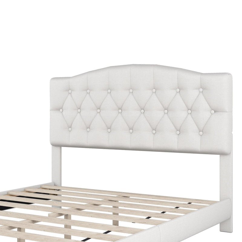 Upholstered Platform Bed with Saddle Curved Headboard and Diamond Tufted Details, Queen, Beige - Urban Living Furniture (Los Angeles, CA)