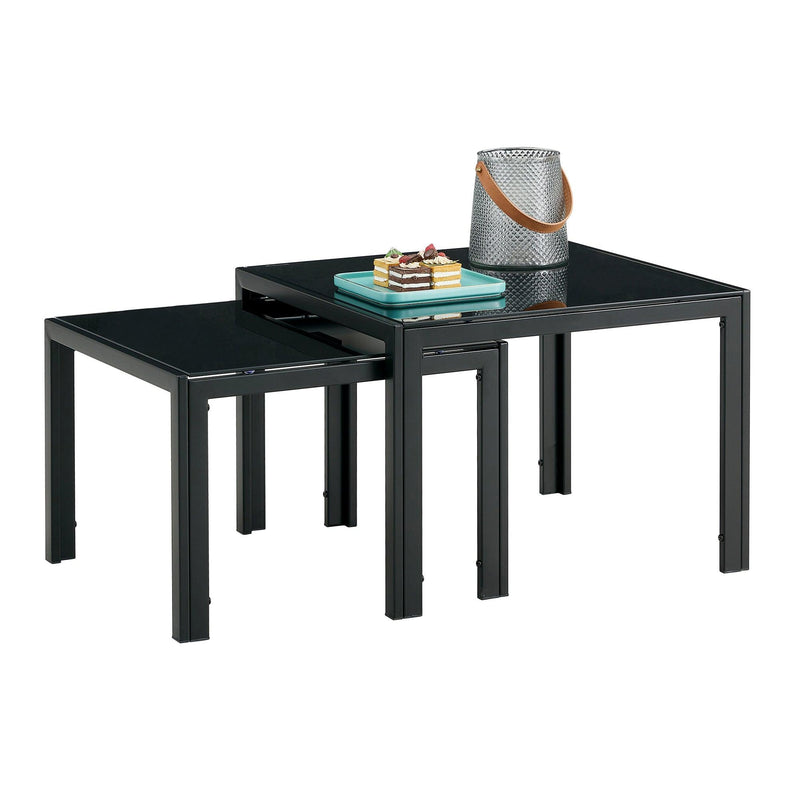 Nesting Coffee Table Set of 2, SquareModern Stacking Table with Tempered Glass Finish for Living Room,Black - Urban Living Furniture (Los Angeles, CA)