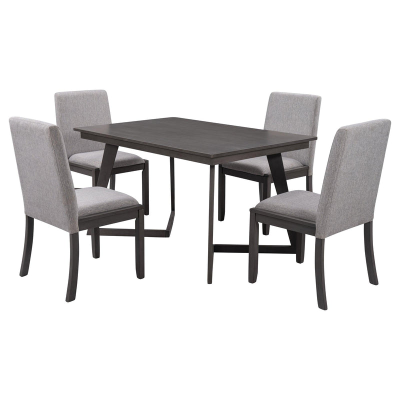 5-Piece Dining Set, Wood Rectangular Table with 4 Linen Fabric Chairs, Gray - Urban Living Furniture (Los Angeles, CA)