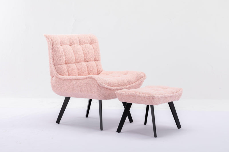 Modern Soft Teddy Fabric Material Large Width Accent Chair Leisure Chair Armchair TV Chair Bedroom Chair With Ottoman Black Legs For Indoor Home And Living Room,Pink - Urban Living Furniture (Los Angeles, CA)