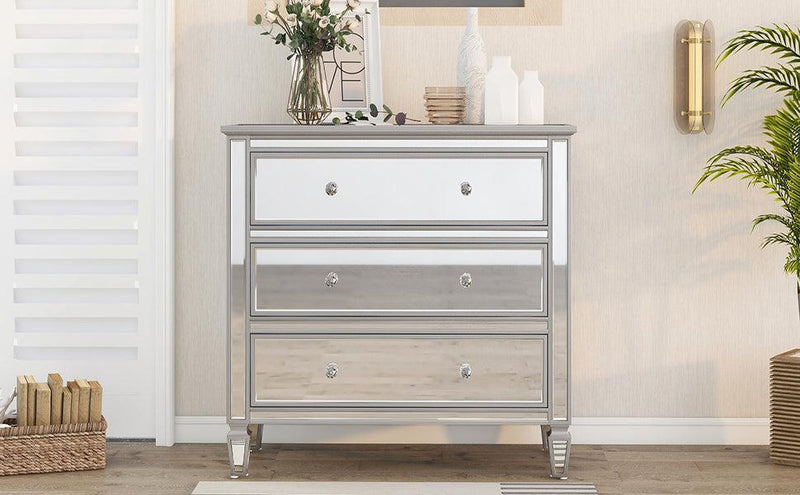 Elegant Mirrored Chest with 3 Drawers,Modern Silver FinishedStorage Cabinet for Living Room, Hallway, Entryway - Urban Living Furniture (Los Angeles, CA)