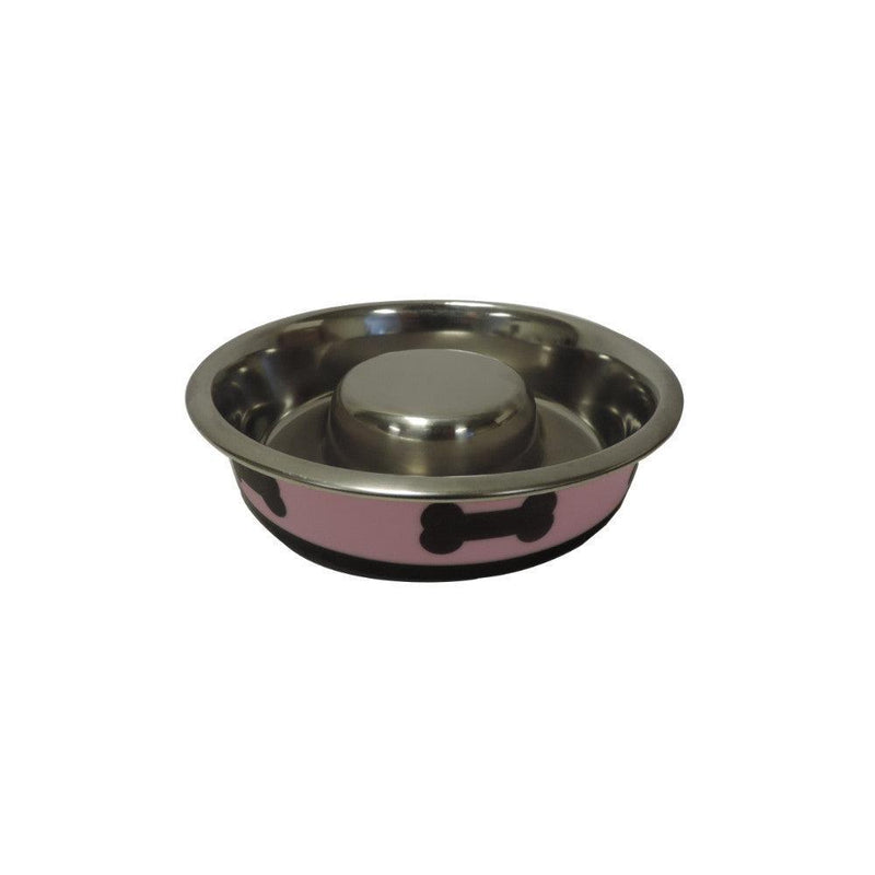 Slow Feeder Spill Proof Pet Bowl with Rubber Base and Bone Design, Pink and Black - Urban Living Furniture (Los Angeles, CA)