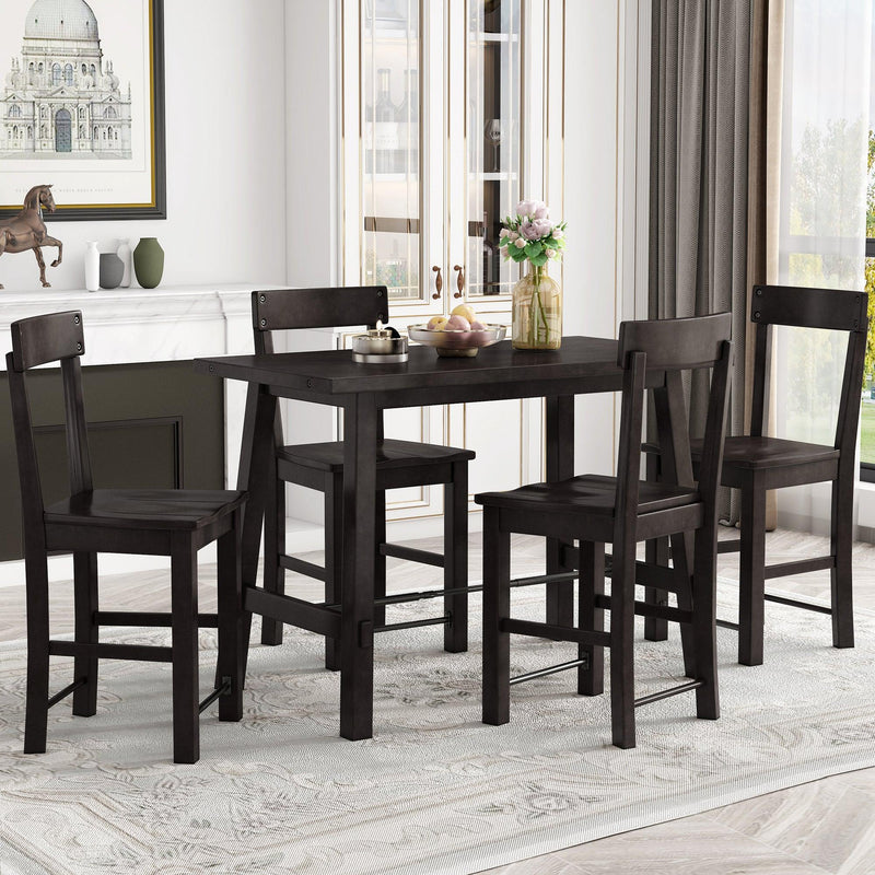 Minimalist industrial Style 5-Piece Counter Height Dining Table Set Solid Wood & Metal Dining Table with Four Chairs for Small Space (Espresso) - Urban Living Furniture (Los Angeles, CA)