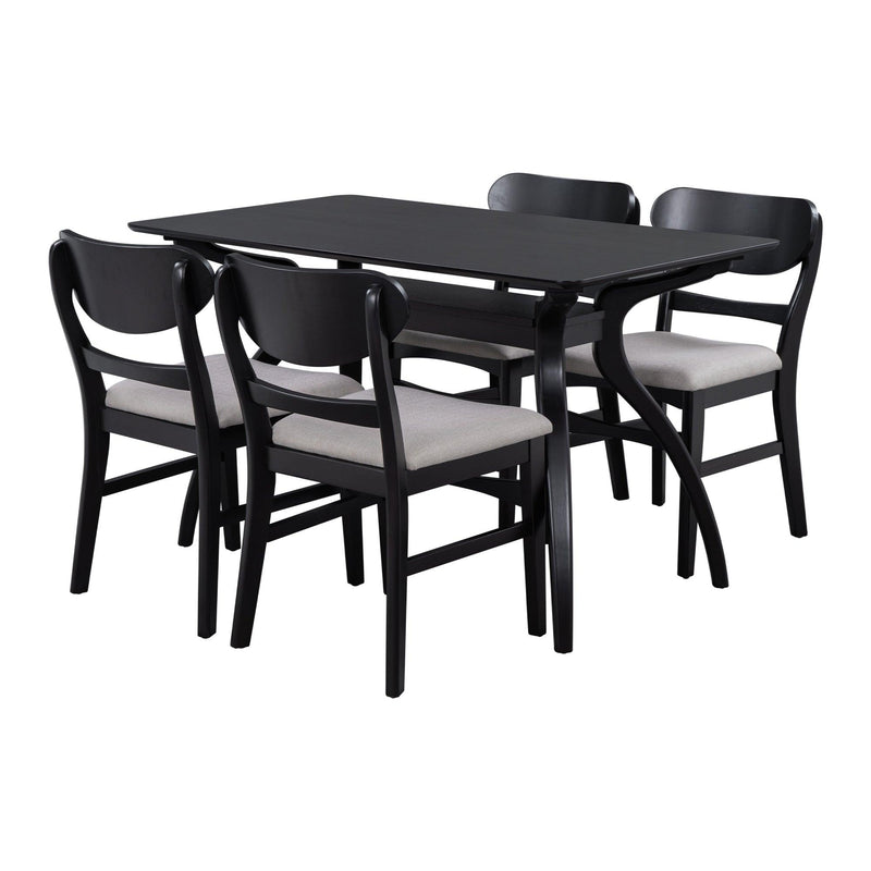 Elegant Rubber Wood Frame Dining Table Set with Special-shape LegsStorage Space MDF Board Tabletop Soft Cushion Chairs (Espresso)