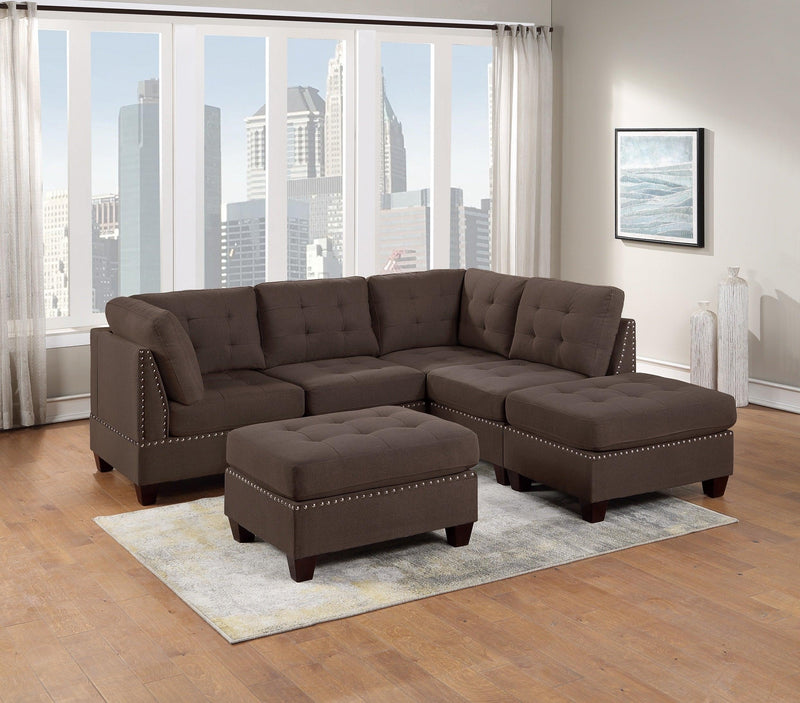 Living Room Furniture Tufted Armless Chair Black Coffee Linen Like Fabric 1pc Armless Chair Cushion Nail heads Wooden Legs