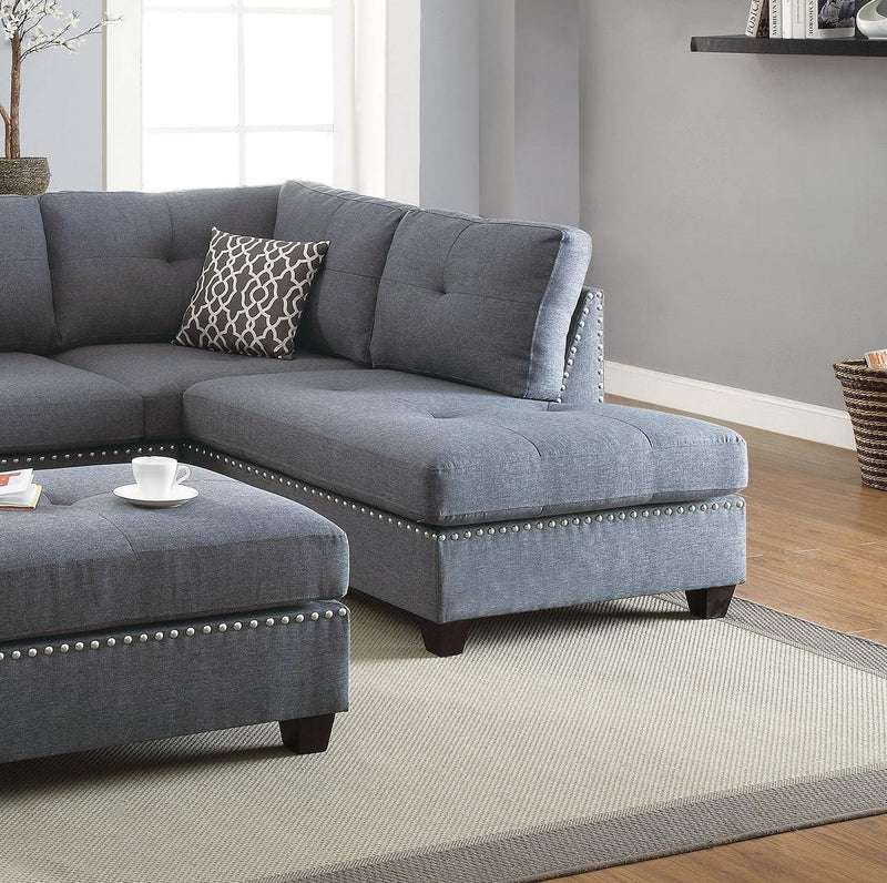 3-pcs Sectional Sofa Blue Grey Polyfiber Cushion Sofa Chaise Ottoman Reversible Couch Pillows - Urban Living Furniture (Los Angeles, CA)