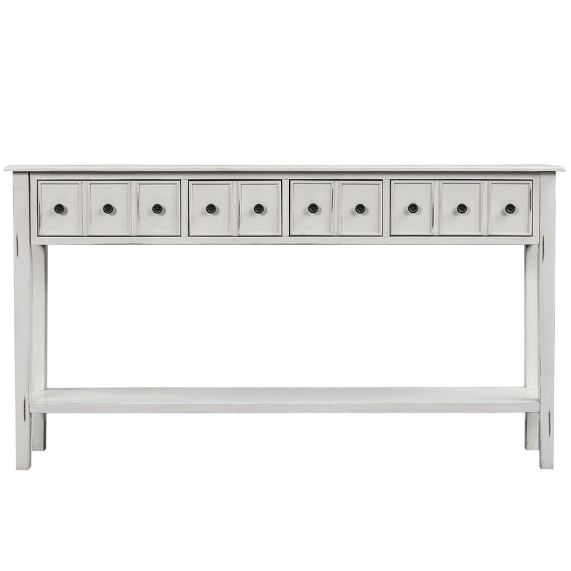 Rustic Entryway Console Table, 60" Long with two Different Size Drawers and Bottom Shelf forStorage (Antique White) - Urban Living Furniture (Los Angeles, CA)