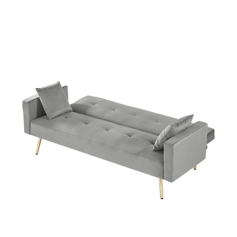 GREY Velvet  Convertible Folding Futon Sofa Bed , Sleeper Sofa Couch for Compact Living Space.