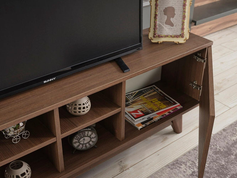 Lina Mid CenturyModern Tv Stand 2 Door Cabinet 4 Cubby Hole Shelves 67 inch Tv Unit, Walnut - Urban Living Furniture (Los Angeles, CA)