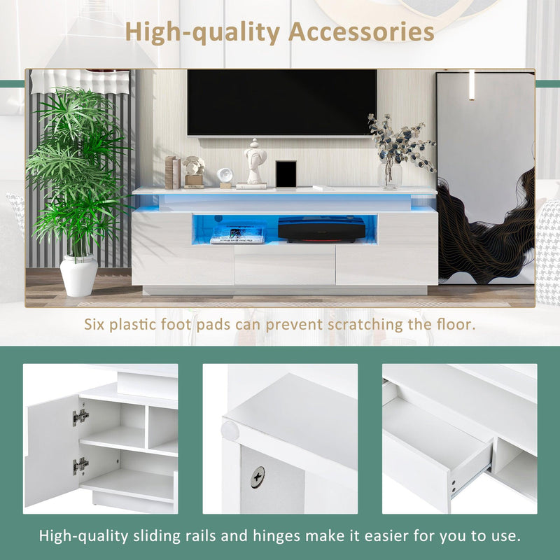 Modern, Stylish Functional TV stand with Color Changing LED Lights, Universal Entertainment Center, High Gloss TV Cabinet for 75+ inch TV, White - Urban Living Furniture (Los Angeles, CA)