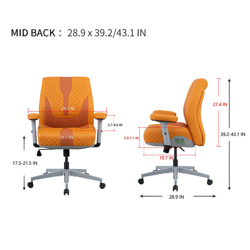 Office Desk Chair, Air Cushion Mid Back Ergonomic Managerial Executive Chairs, Headrest and Lumbar Support Desk Chairs with Wheels and Armrest, Orange/Dark Orange - Urban Living Furniture (Los Angeles, CA)